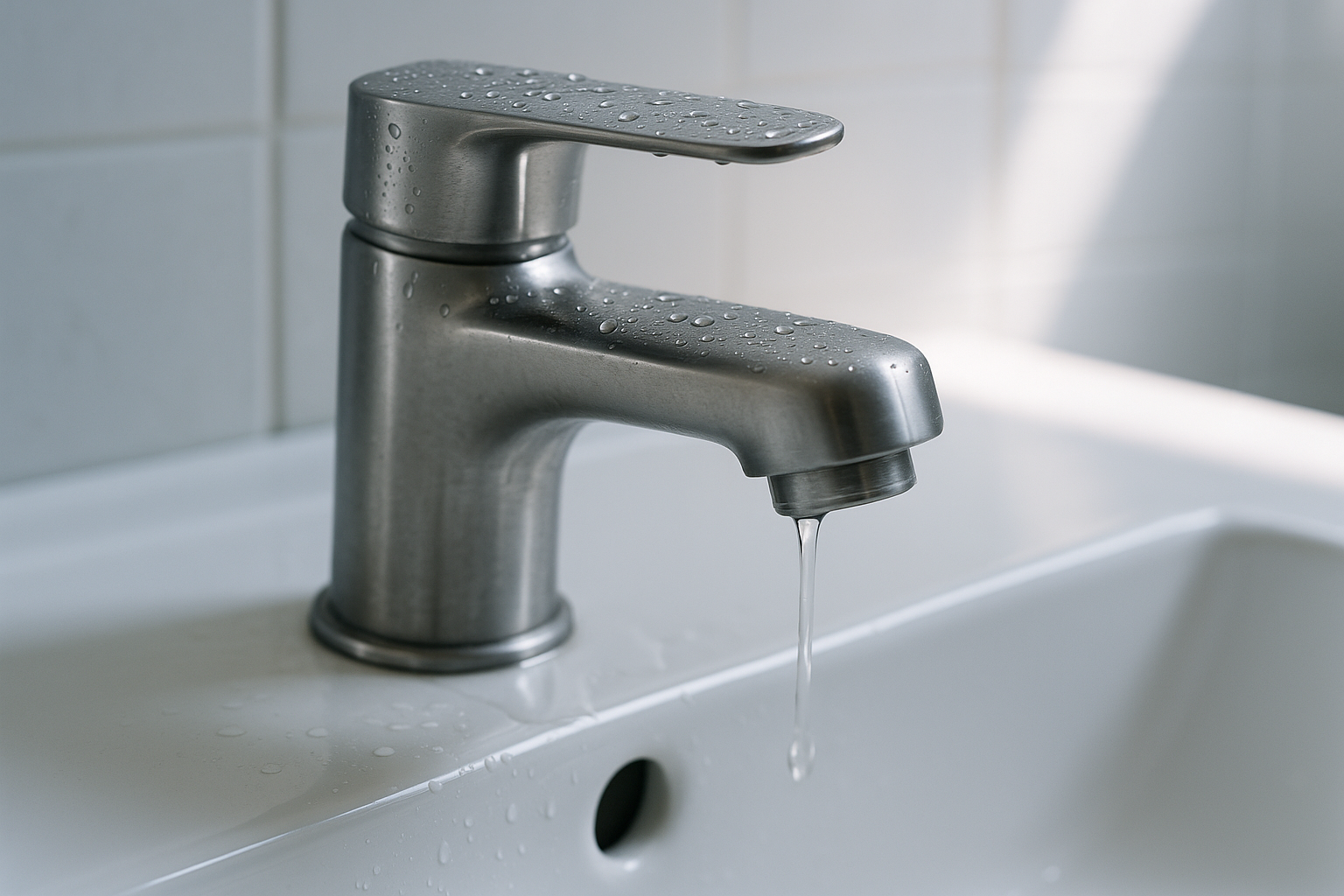 Dripping Bathroom Sink Faucet Repair Close-up of dripping bathroom sink faucet with water leak